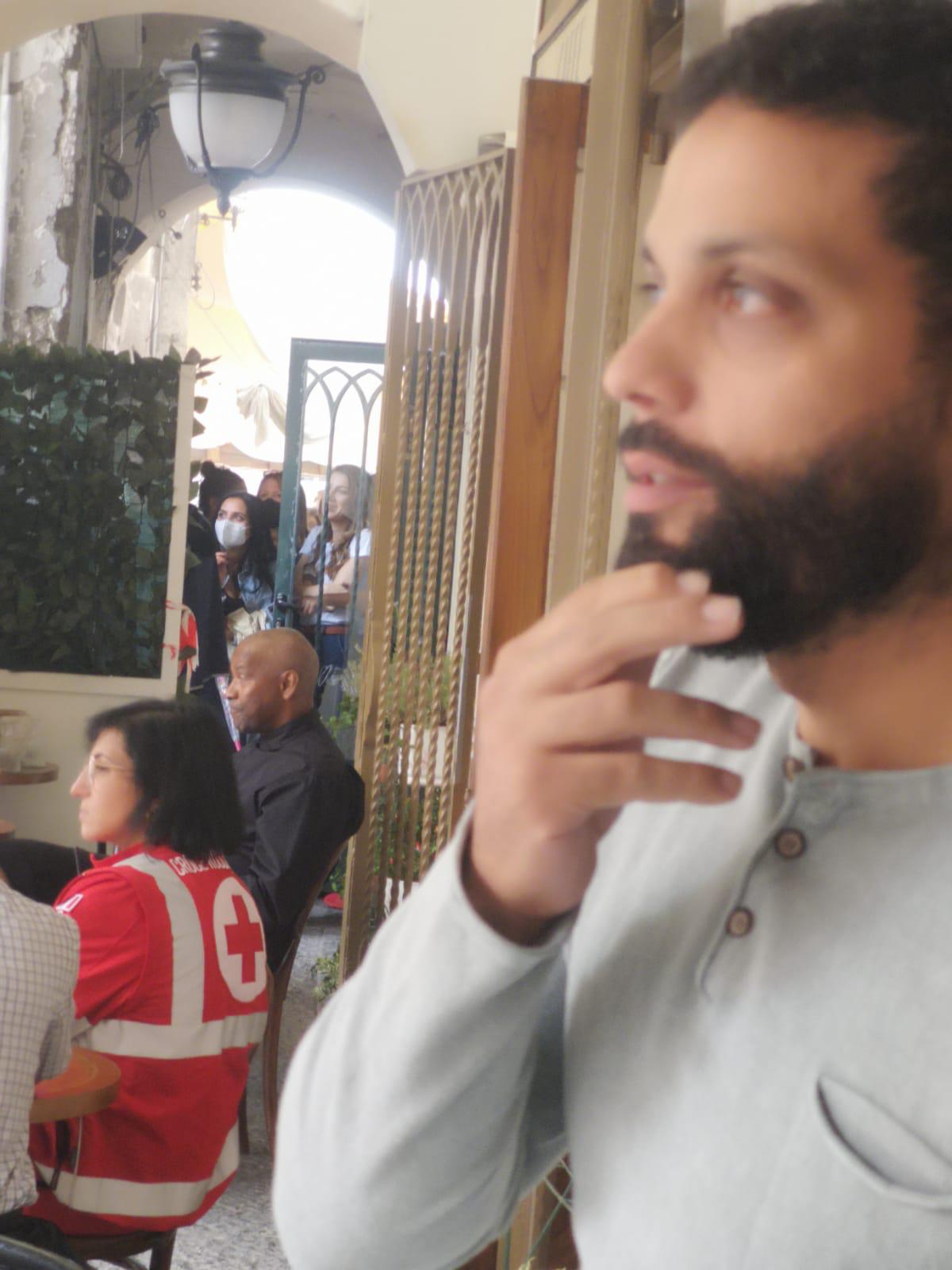 Miguel con Denzel Washington al Caffè Vittoria